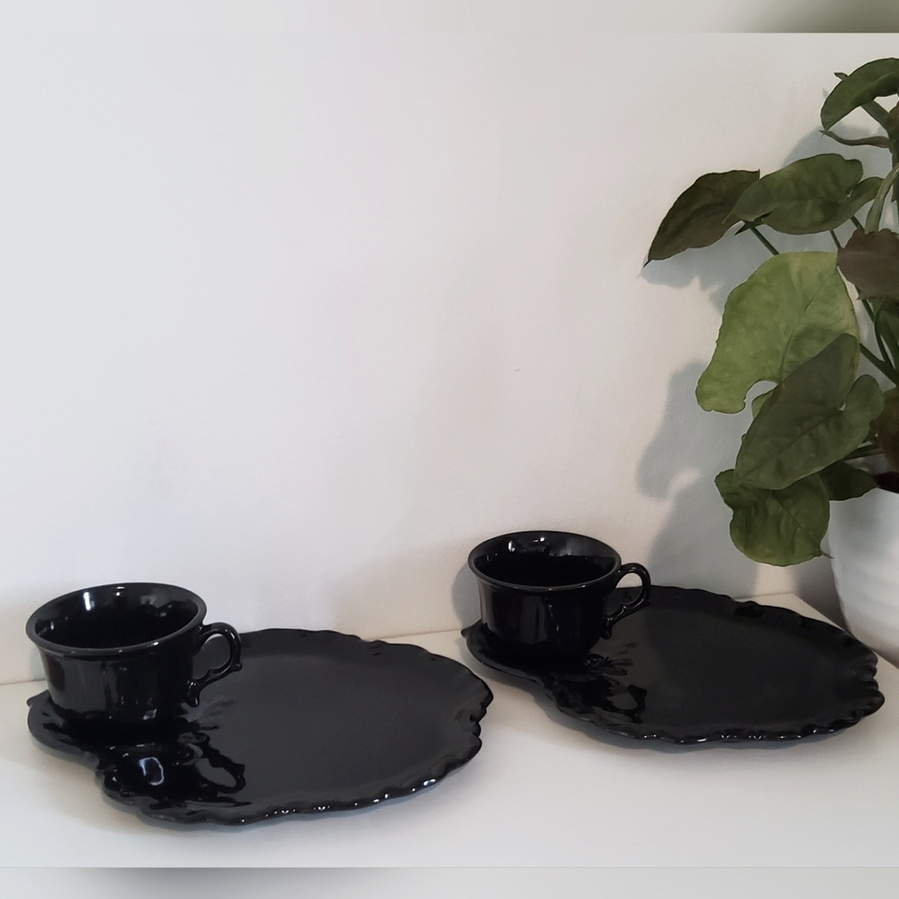 Vintage Black Appetizer Plate with Tea Coffee Cup